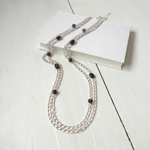 Long Double Chain Necklace Large Smoky Quartz Stones Necklace Chunky Chain Layered Long Necklace for Women image 9