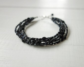 Multi Strand Black Seed Beads Bracelet Minimalist Beaded Jewelry for Women