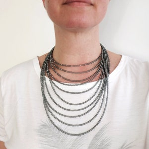 Multi Stranded Statement Necklace Gray Beaded Large Bib Necklace Layered Seed Bead Necklace for Women image 3