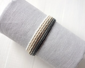 Layered Beaded Bracelet Ombre Grayscale Tiny Toho Glass Beads Multi Strand Jewelry for Woman