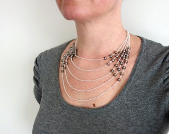 Collier tendance, perles de paon, chaînes à plusieurs rangs, collier plastron superposé tendance pour femme