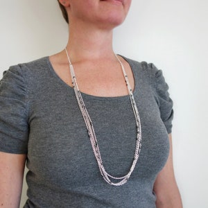 Layered Chain Necklace Grey Hematite Stones Multi Strand Minimalist Necklace for Women