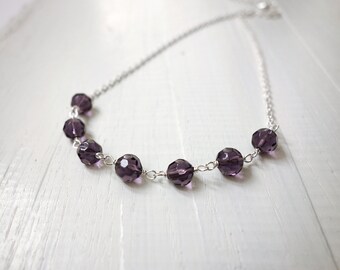 Short Chain Necklace Faceted Purple Glass Beads Necklace Dainty Chain Elegant Necklace for Women