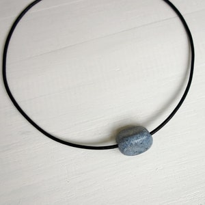 Leather Choker Necklace Blue Clay Bead Black Leather Choker Single Bead Necklace for Women image 5