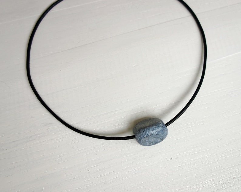 Leather Choker Necklace Blue Clay Bead Black Leather Choker Single Bead Necklace for Women image 5