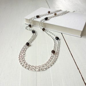 Long Double Chain Necklace Large Smoky Quartz Stones Necklace Chunky Chain Layered Long Necklace for Women image 6