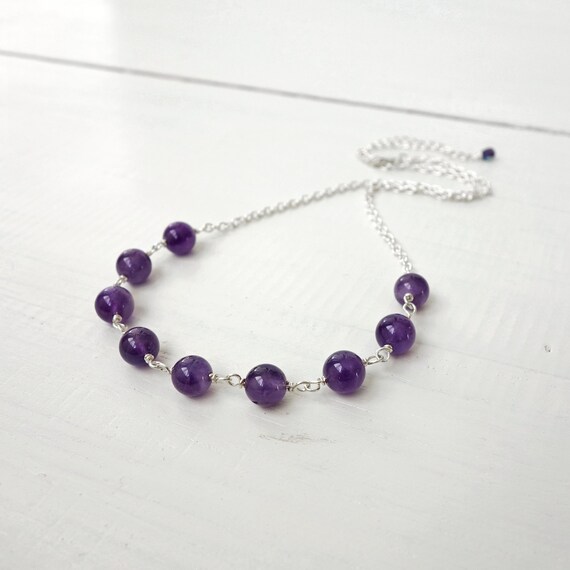 Amethyst Stone Necklace Minimalist Chain Necklace Purple | Etsy