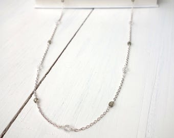 Long Chain Wrap Necklace Sparkly Clear Smoky Gray Glass Beads Minimalist Jewelry for Woman