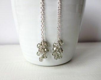 Stunning Dangle Earrings Grey Sparkly Glass Beads Cluster Earrings Dainty Chain Long Earrings for Women