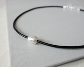 Leather necklace single pearl choker minimalist leather choker necklace for women