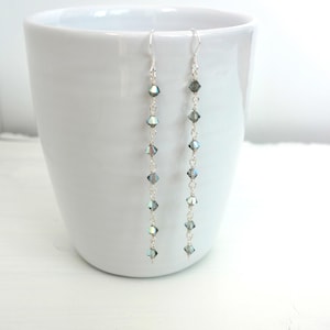 Long Dangle Earrings Black Diamond Swarovski Crystals Drop Earrings Gray Elegant Sparkly Style Jewelry for Women