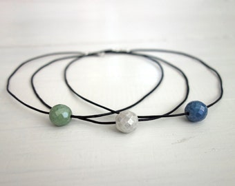 Thin Leather Choker Necklace Blue Green White Bead Black Cord Choker Minimalist Rocker Chic Leather Necklace for Women