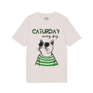 Organic Cotton Caturday T-shirt: Unisex Green Tee For Cat Lovers