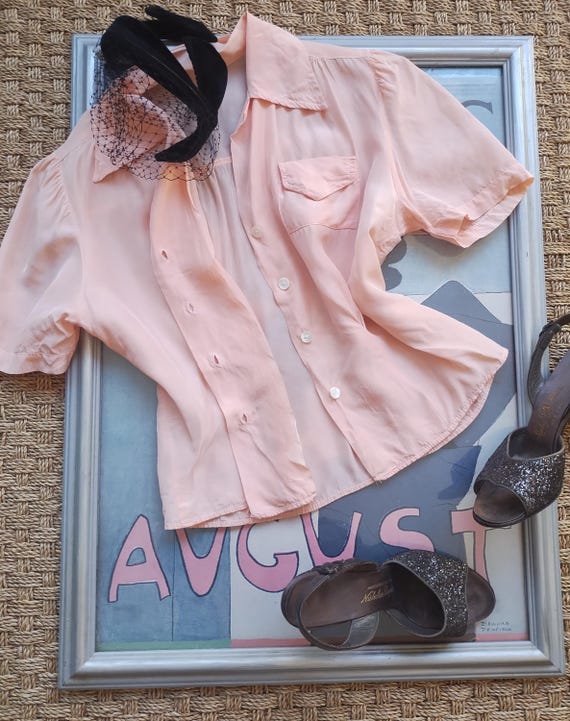 1940's peach rayon blouse - image 1