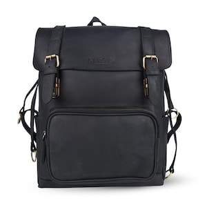 Unisex black leather backpack