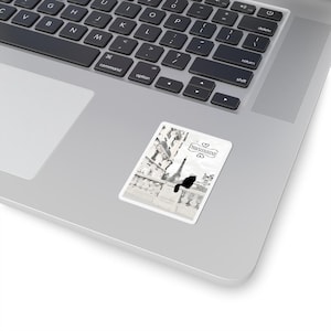 Pawrisienne Cat Sticker - French Cat Sticker, Black and White French Aesthetic Vinyl Sticker, Cute Gift for Cat and Paris Lovers
