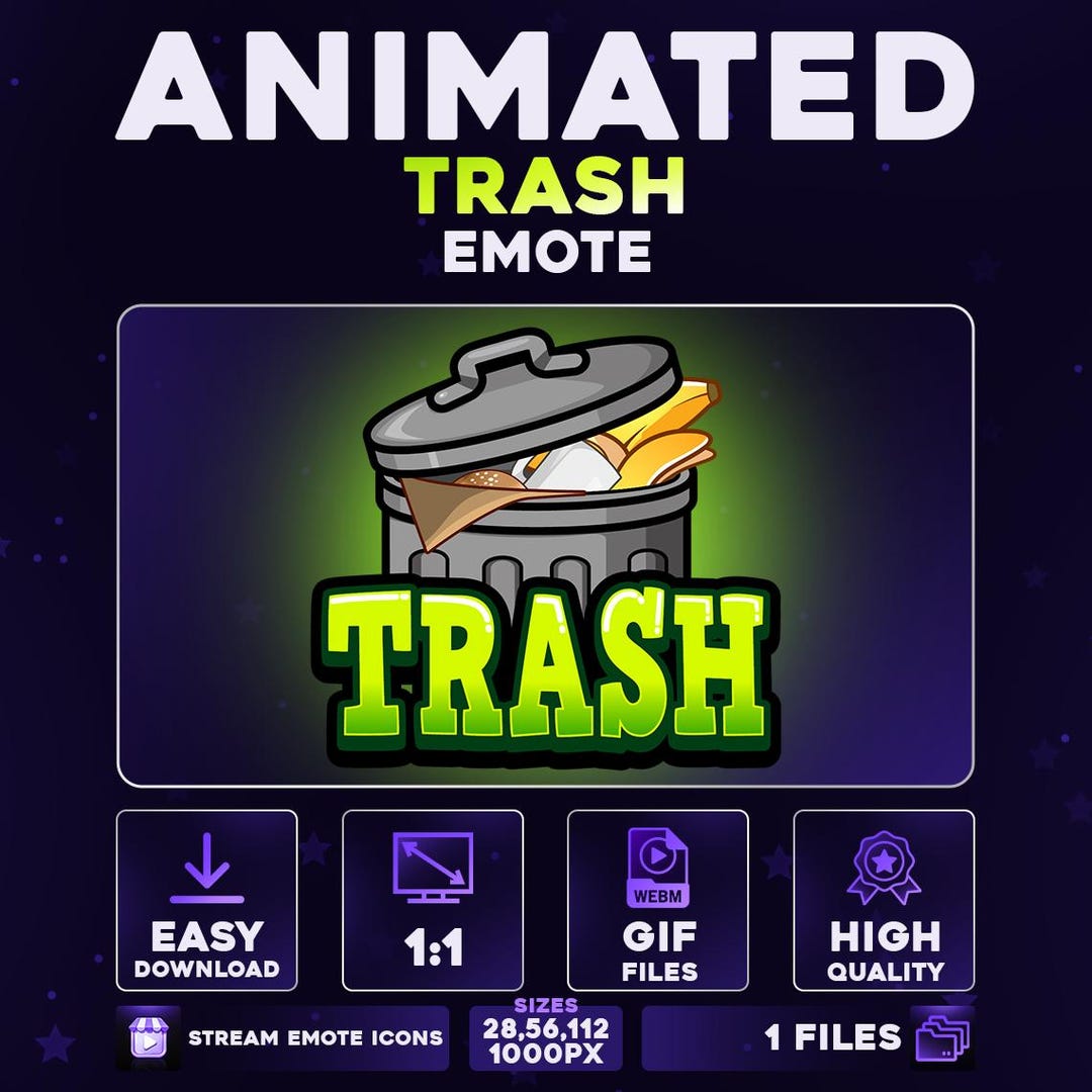 Animated TRASH Emote – Funny Green Text & Trash Can for Twitch Mods and ...