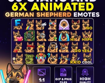 50 + 6 Animated German Shepherd Dog Pack PNG & GIF For Streamers, Twitch, Discord, Kick, | Chibi Pet Emote Pack