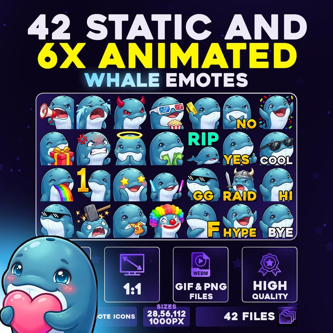 Ocean Emotes 42 + 6 Animated Whale Emotes Pack PNG & GIF for Streamers, Twitch ...