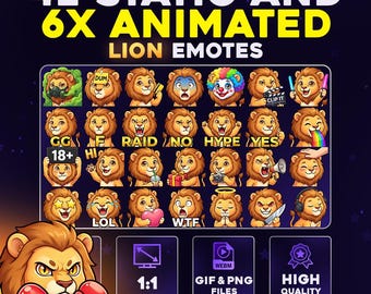 42 + 6 Animated Lion Emotes Pack PNG & GIF for Streamers, Twitch, Discord, Kick, | Chibi Lion King  Emote Pack