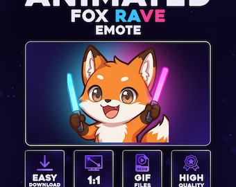 Animated Fox Rave Emote – Cute Glowstick Party Fox for Twitch Discord YouTube | Kawaii Rave Dance Stream Emote