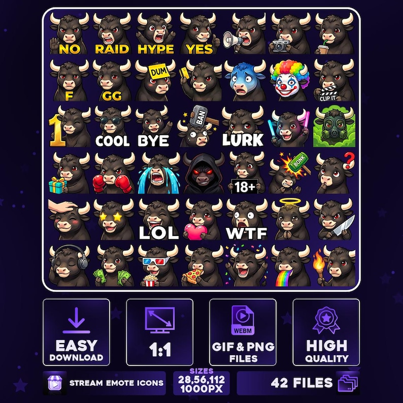 42 + 6 Animated Black Bull Pack PNG & GIF for Streamers, Twitch ...