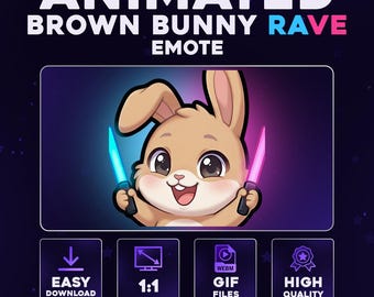 Animated Brown BUNNY Rave Emote – Cute Glowstick Dance Brown Bunny for Twitch Discord YouTube | Kawaii Blue&Pink Glow Stick Emote