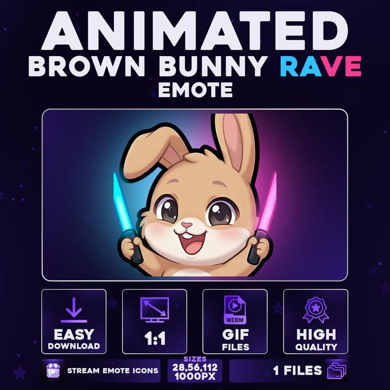 Animated Brown BUNNY Rave Emote – Cute Glowstick Dance Brown Bunny for ...