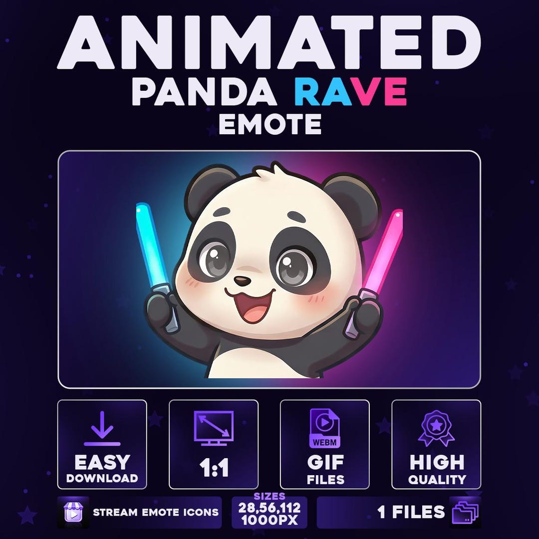 Panda Rave Animated Panda Rave Emote – Cute Glowstick Party Panda for Twitch ...