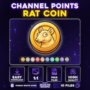 Twitch Channel Points Rat Coin Pack, 10 Color Rat Coins for Streamers, Cute Twitch Rewards (Digital Download)