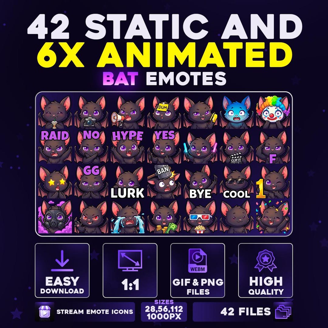 42 + 6 Animated Bat Emote Pack PNG & GIF for Streamers, Twitch, Discord ...