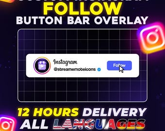 Custom Animated Instagram Follow Button Overlay for Youtubers and Streamers | All Languages, 12 Hour Delivery, HD Transparent & Green Screen