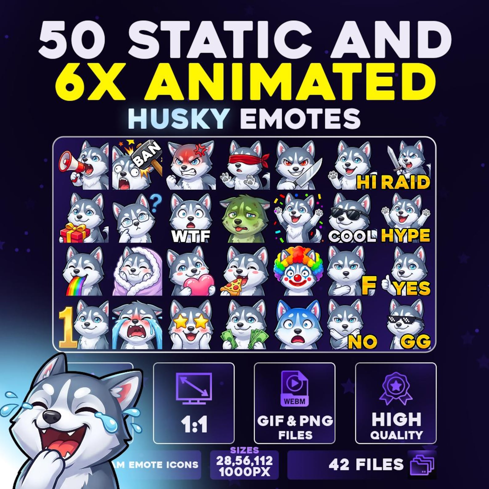 50 + 6 Animated Husky Dog Pack PNG & GIF for Streamers, Twitch, Discord ...