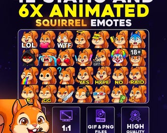 42 + 6 Animated Squirrel Emotes Pack PNG & GIF for Streamers, Twitch, Discord, Kick, | Chibi  Squirrel Mega Emote Pack
