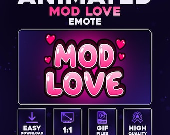 Animated MOD LOVE Emote – Cute Pink Heart Text for Twitch Mods & Stream Communities | Moderator Appreciation Emote for Twitch Discord
