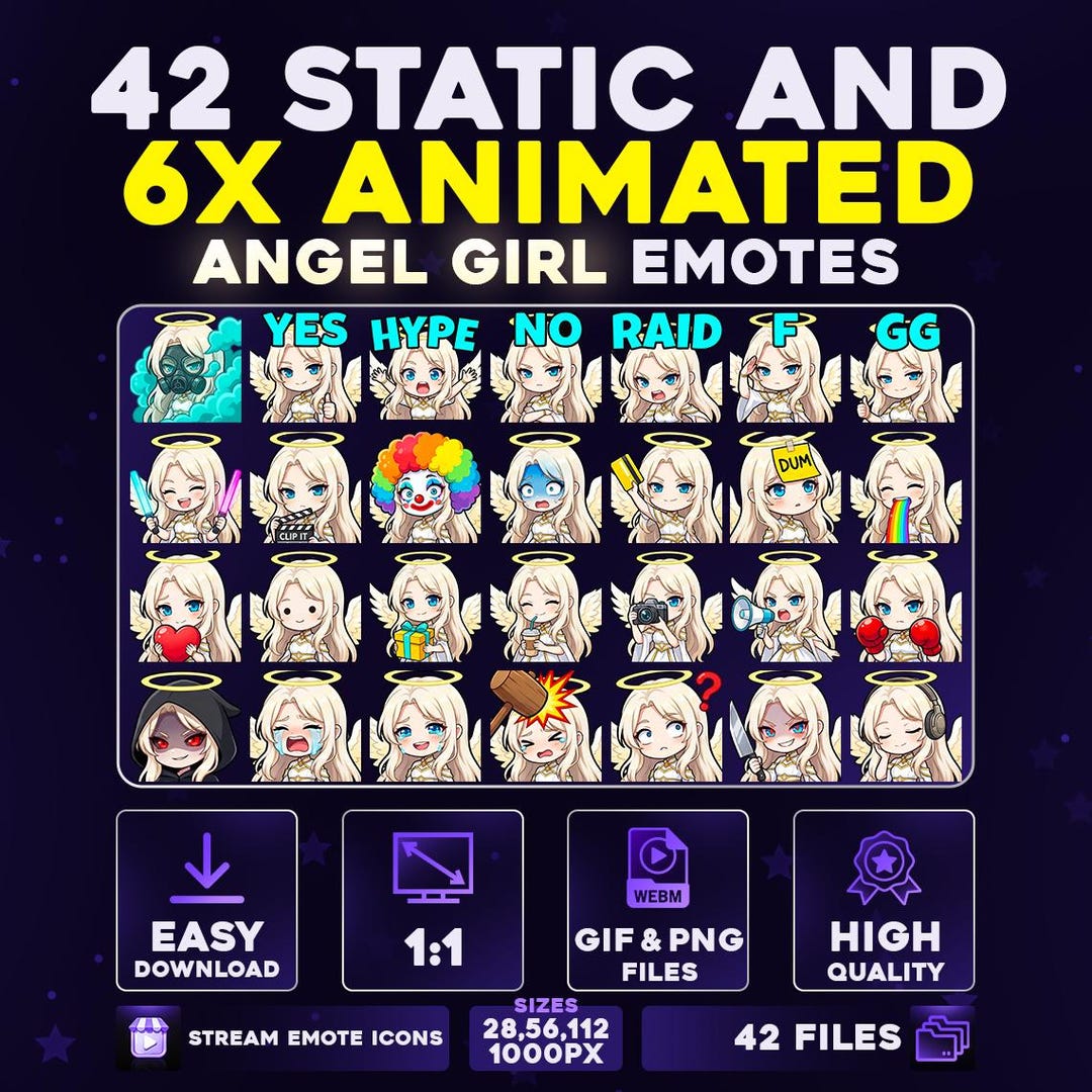 42 + 6 Animated Angel Girl Emote Pack PNG & GIF for Streamers, Twitch ...
