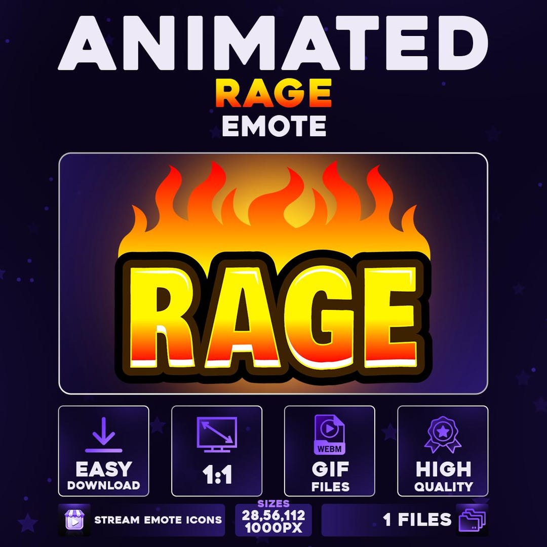 Animated RAGE Emote – Fire & Flames Yellow Text for Twitch Mods and ...