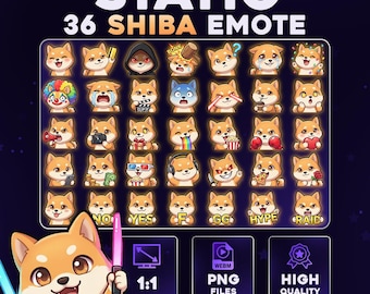 MEGA 36 Shiba Emotes PNG Bundle for Twitch, Discord, Kick, YouTube | Kawaii Chibi Doge Shiba Emote Kit Chat Stickers Pack | Streamer Assest