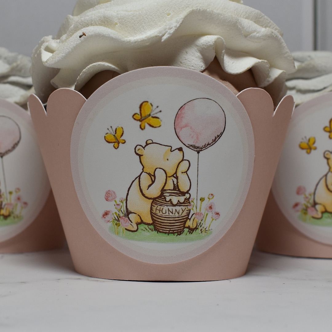 12 Pink Winnie the Pooh Cupcake Wrappers...classic Pooh...fully