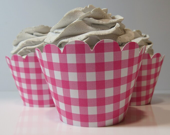 Pink Gingham Cupcake Wrappers... Fully Assembled...set of 12.. Etsy