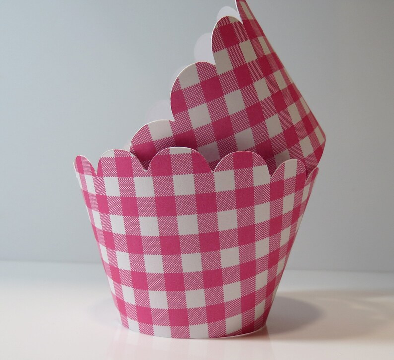 Pink Gingham Cupcake Wrappers... Fully Assembled...set of 12.. Etsy