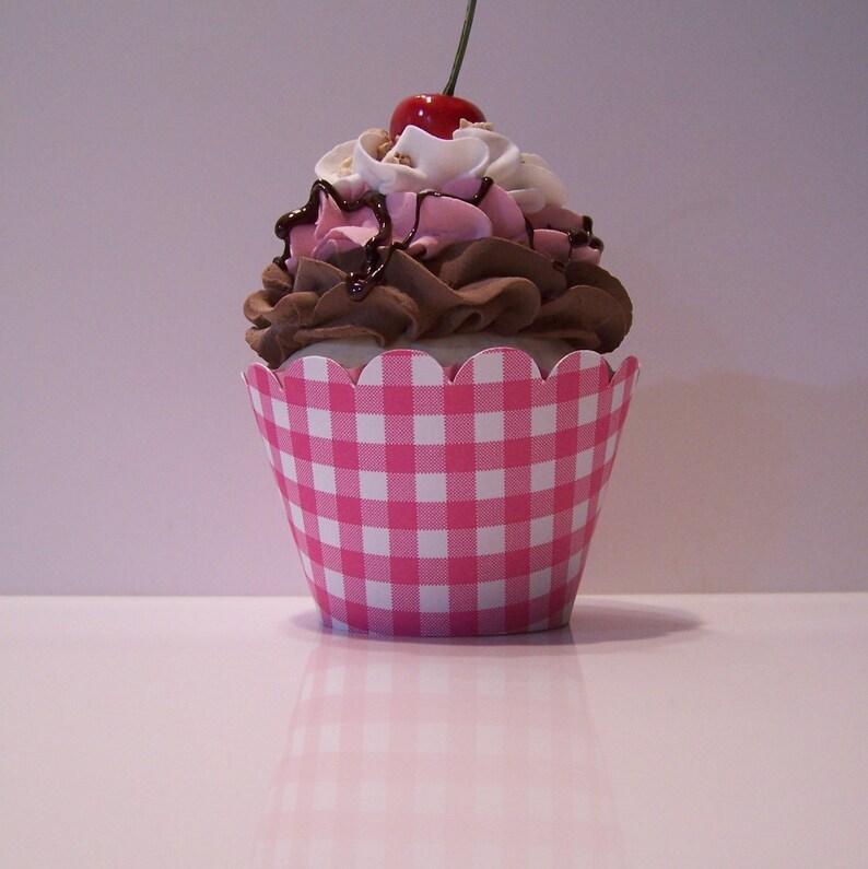 Pink Gingham Cupcake Wrappers... Fully Assembled...set of 12.. Etsy