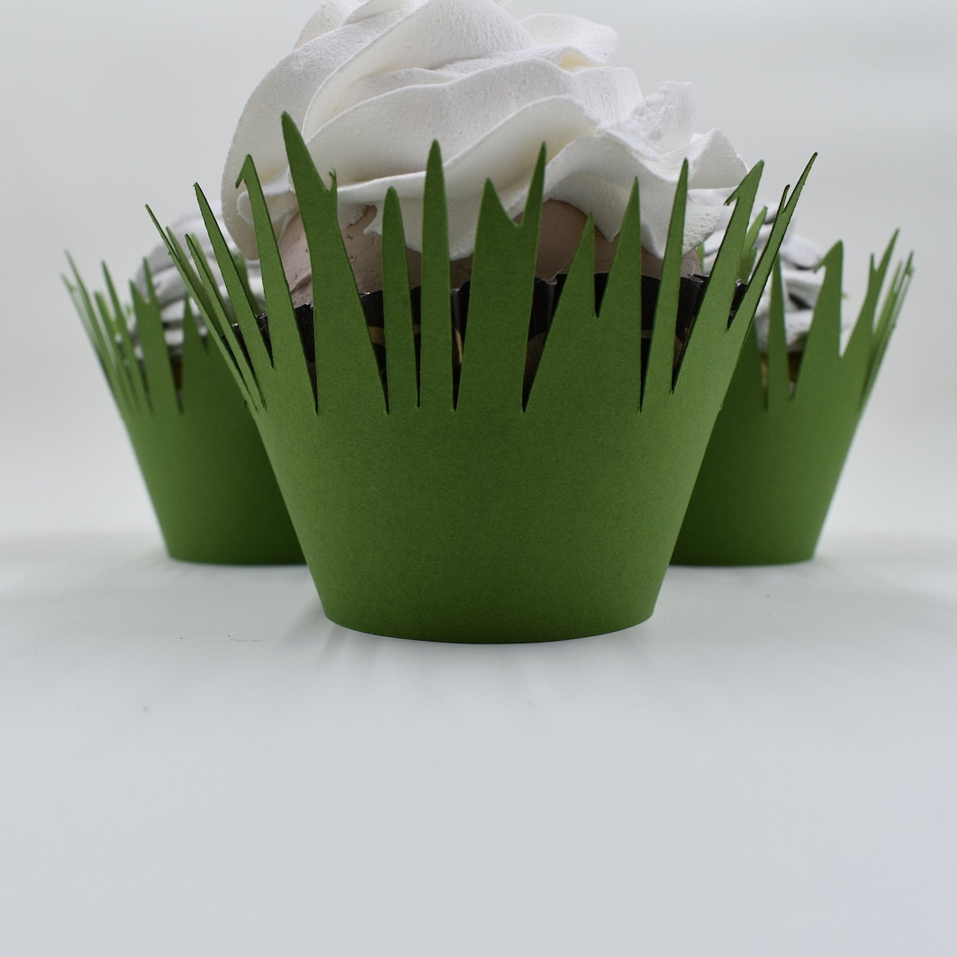 Jungle Green Grass Cupcake Wrappers...set of 12... Completely Assembled