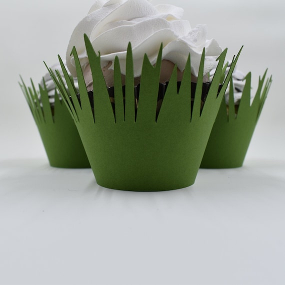 Jungle Green Grass  Cupcake Wrappers...Set of 12... Completely Assembled, Bugs, Dinosaur, Jungle Party, Safari, Horse, Pony