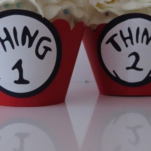12 Red Twin Thing Cupcake Wrappers... Fully Assembled...set of 12, Twin Birthday, Twin Baby Shower