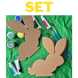 Set de decoración. Conejito de caja. Conejito DIY. Kit de pintura. Kit de manualidades de cartón. Set creativo. Conejito de caja. Pintura divertida. Conejito para colorear.