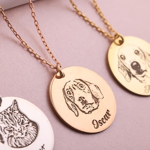 Personalisierter Haustier Schmuck Geschenk - Hunde Portrait mit Gravur - Halskette mit Gravur vom Foto - Erinnerungsschmuck Individuelle Geschenke für Hundemama