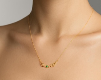 Zarte Engelsflügel Geburtsstein Kette: Schutzengel aus Sterling Silber