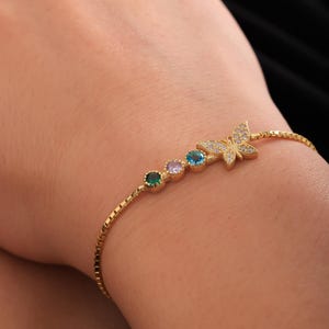 Pulsera de mariposa con piedra de nacimiento, pulseras familiares con piedra de nacimiento personalizadas, pulsera para mamá con piedras preciosas para niños, pulseras de árbol genealógico con mariposa