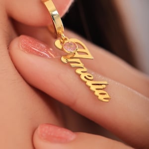 Custom Name Earrings With Birthstone, Personalized Name Earrings, Vertical Name Earrings,Dainty Birthstone Earrings for Women, Birthday Gift